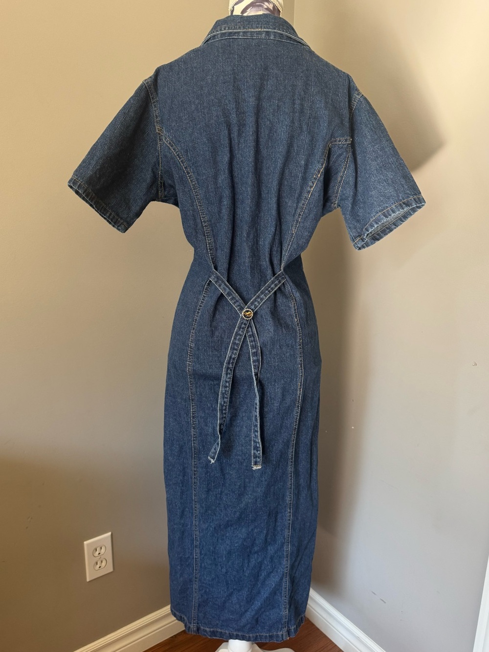 Vintage Penmans Button Front Dark Blue Denim Maxi Dress 100% Cotton - Picture 2 of 7
